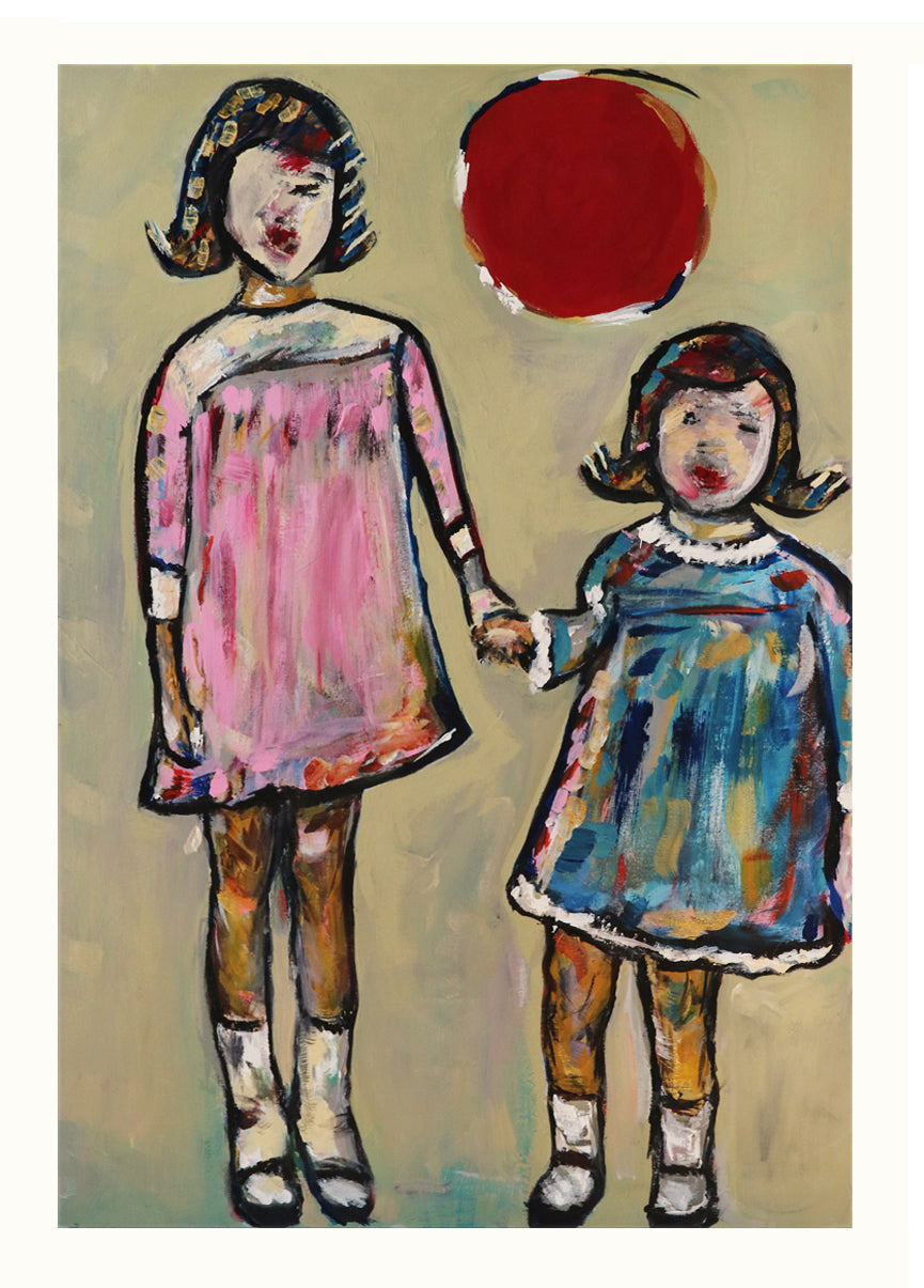 sisters in the pink and blue dresses – signed limited edition print – '15